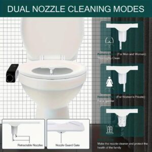 Bidet Attachment for Toilet Bidet Non-Electric Cold Water Sprayer Toilet Seat, Adjustable Water Pressure Retractable Self-Cleaning Dual Nozzle for Real Feminine Wash in Black Knob (PaniFlow).