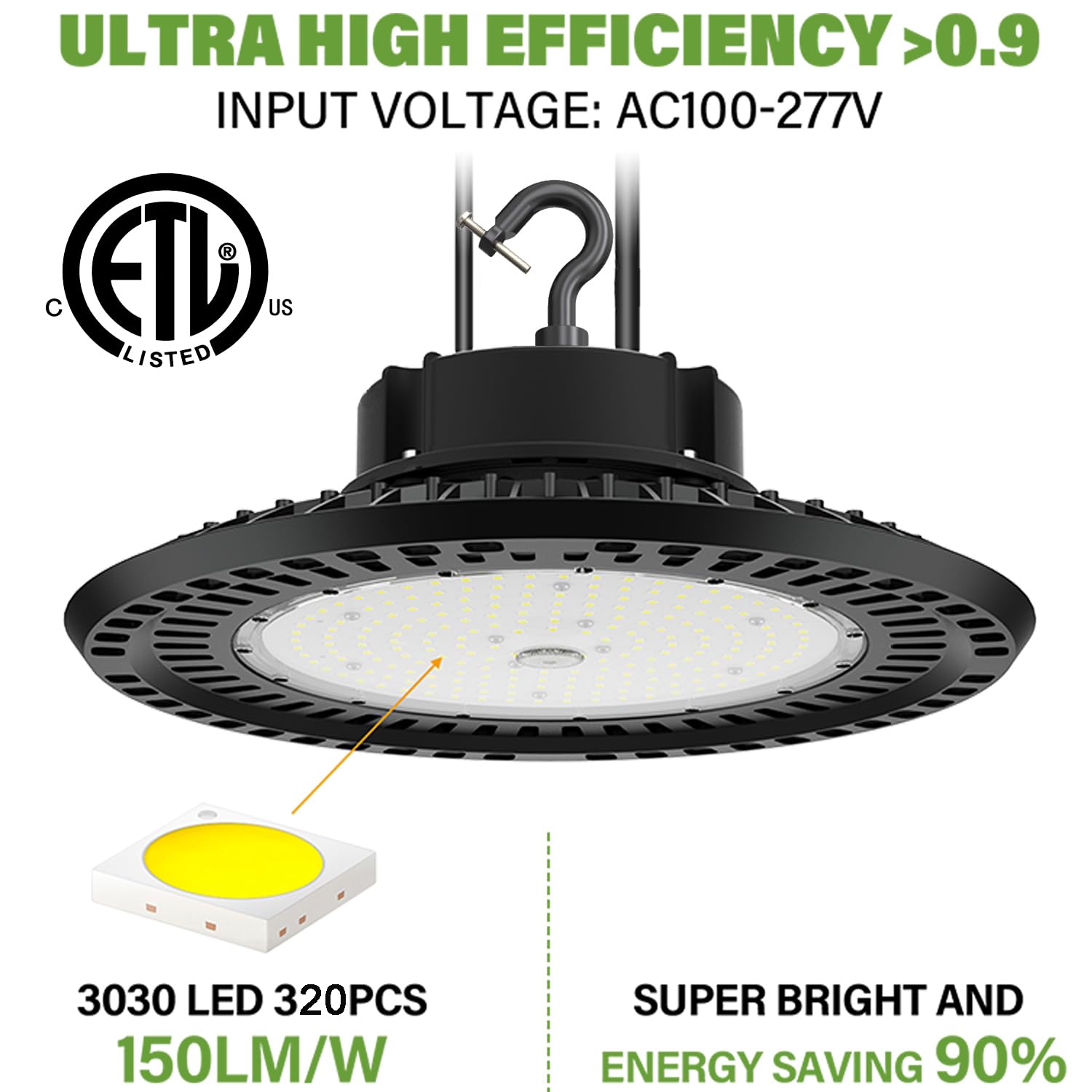 BFT UFO LED High Bay Light 100W High Bay LED Shop Lights 0-10V Dimmable 15000LM 5000K High Bay LED Lights with US Plug High Bay Lights for Warehouse Lights Commercial Bay Lighting