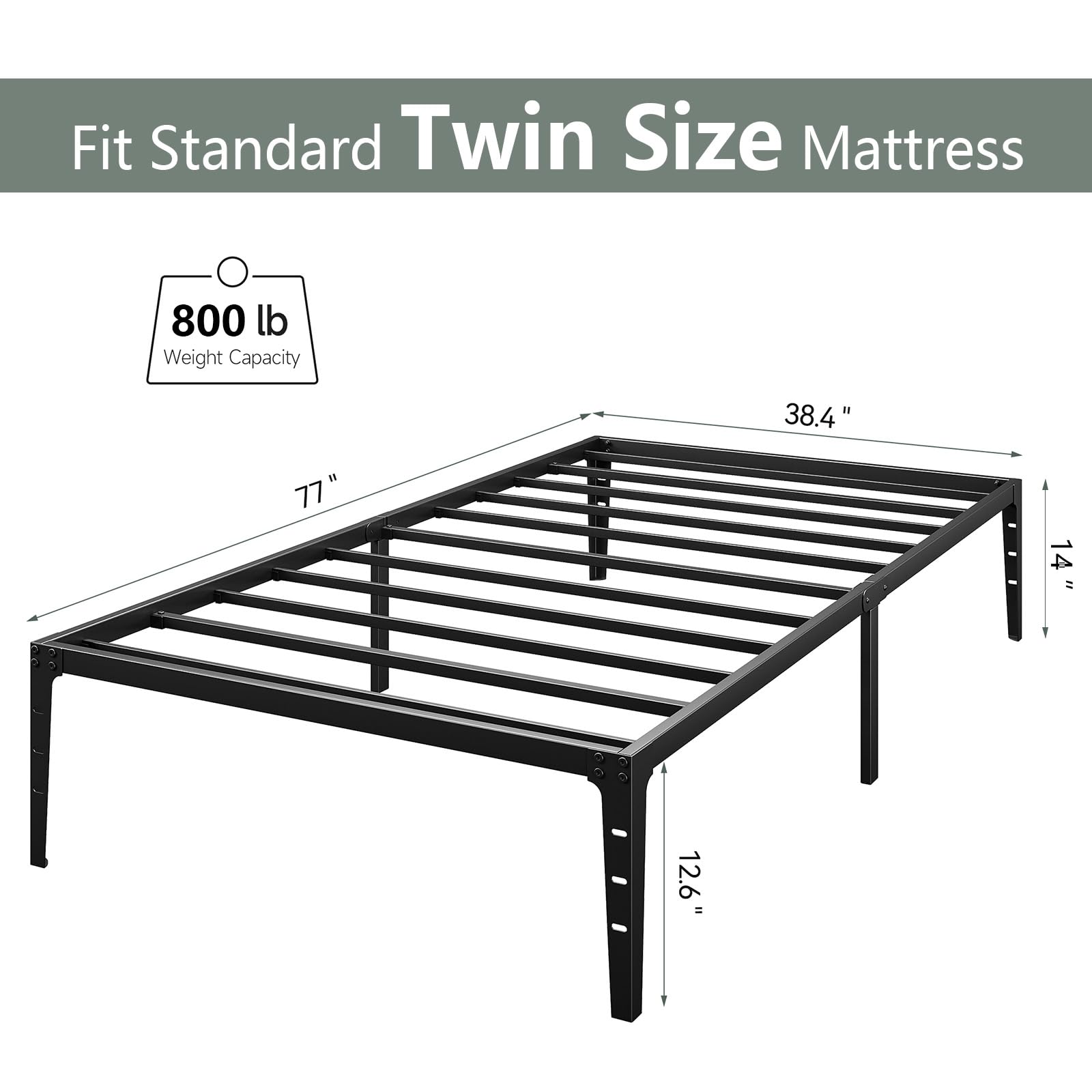 GAOMON 14 inch Twin Bed Frames Matte Black Platform Metal Bed Frame Wrought Rod Bedframe No Box Spring Needed Base Beds Foundation Easy Assembly Storage Space Under Beds (Twin Size)