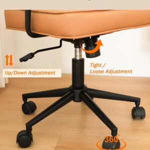 Small Office Desk Chair with Armrests Comfy Low Back Lumbar Support,Adjustable Height 360°Rolling Swivel Wheels,Modern PU Leather Office Task Chair,for Home, Bedroom,Office,Small Space (brown)