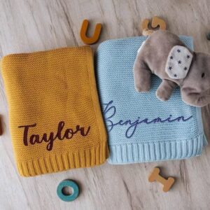 Personalized Girls Knit Embroidered Baby Blankets with Name, Cozy Soft Cotton Stroller Blanket, Custom Knit Embroidered Baby Comforter, Personalized Newborn Essentials Must Haves