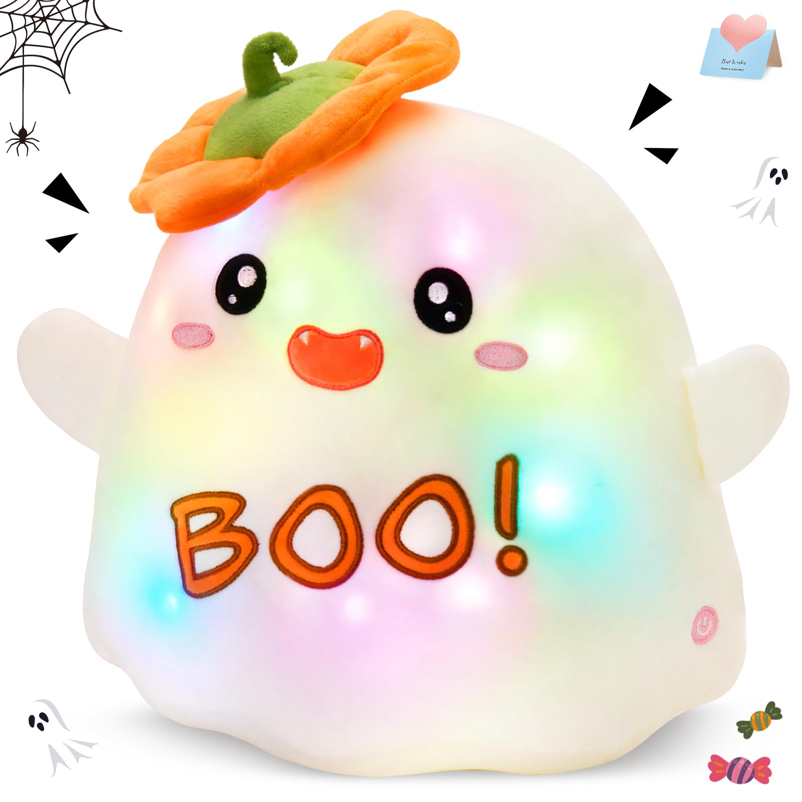 Glow Guards Halloween Ghost Stuffed Animal,Light up Boo Ghost Plush Toy,Cute Ghost Pillow,Soft Spooky Ghost Dolls Stuffed Animals,Halloween Party Favors Halloween Plushie Gift for Kids,12 inches