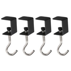 harfington 4pcs desk hook clamp 0.2"-1.4" clamping range bag hook for backpack table purse clothes portable desk mount bag holder hook clamp, black