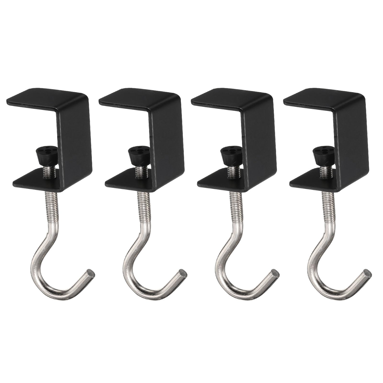 HARFINGTON 4pcs Desk Hook Clamp 0.2"-1.4" Clamping Range Bag Hook for Backpack Table Purse Clothes Portable Desk Mount Bag Holder Hook Clamp, Black