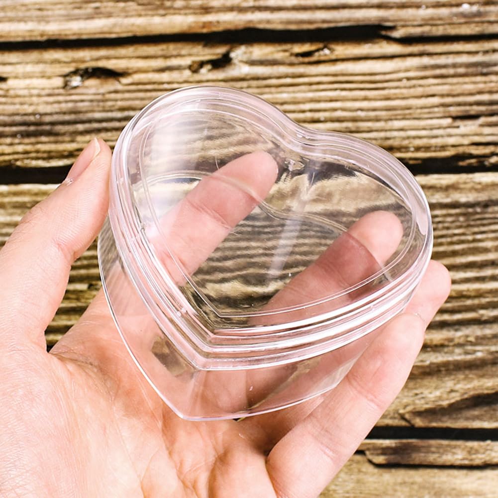 2Pcs Transparent Plastic Heart Shaped Acrylic Box with Lid Mini Storage Candy Boxes Cube Organizer Containers for Tiny Jewelry Party Favors Supplies