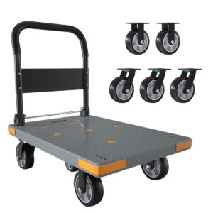 wud push cart, folding mobile platform trolley,thickened and reinforced, 360° swivel wheels,35.4 “l x 23.6 ”w, 1323 lb.grey