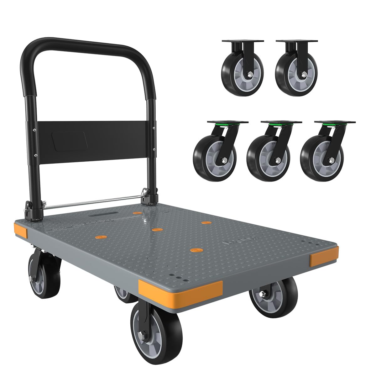 WUD Push Cart, Folding Mobile Platform Trolley,Thickened and Reinforced, 360° Swivel Wheels,35.4 “L x 23.6 ”W, 1323 lb.Grey