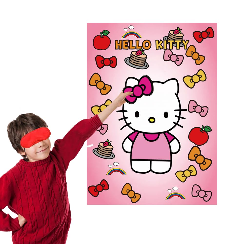 GOTOFUN Kitty Party Supplies Decorations, Pin The Bow on Cute Kitty, Birthday Party Pin Game, Large Poster for Kawaii Birthday Party Supplies