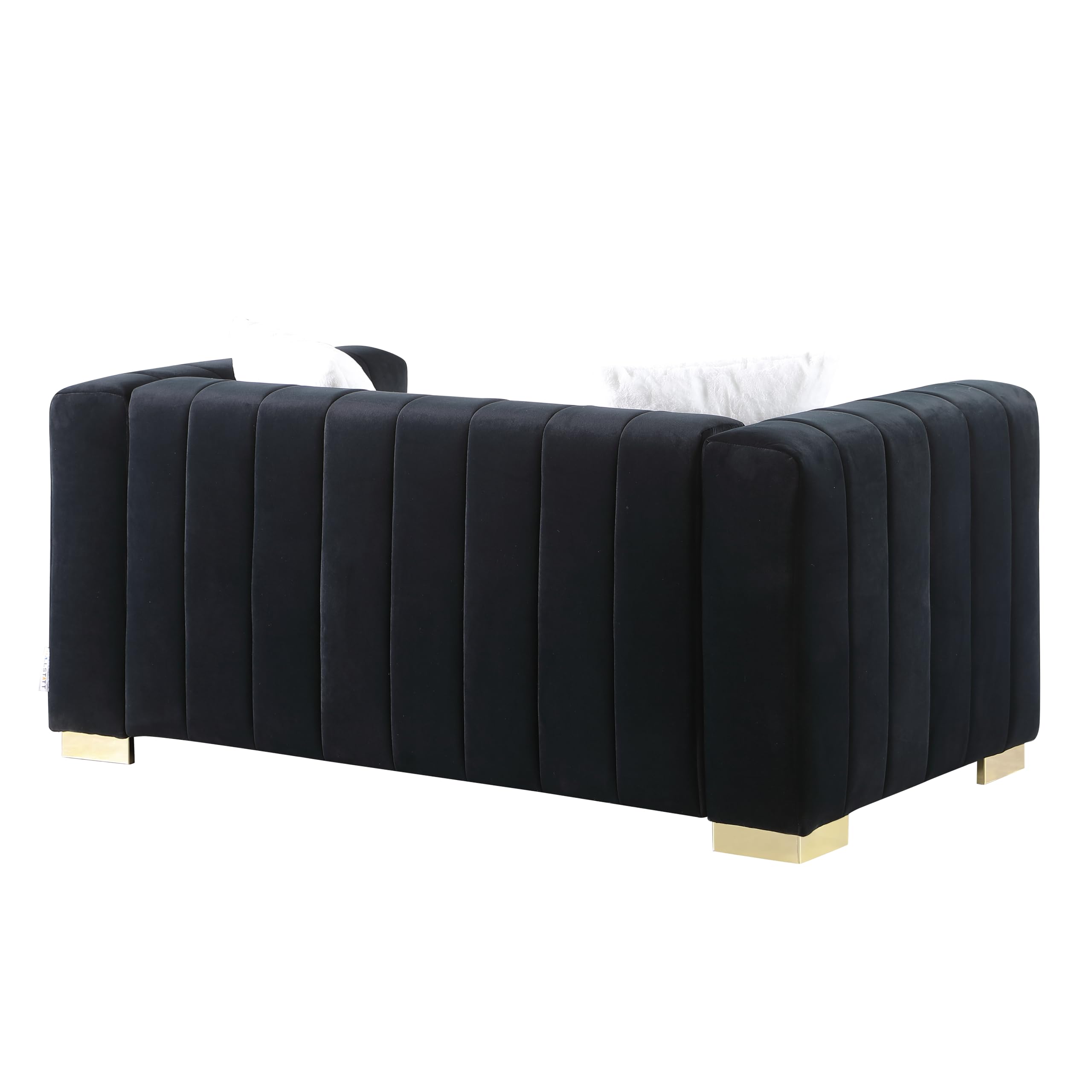 WILLIAMSPACE 62" Modern Loveseat Sofa for Living Room, Mid Century 2-Seater Velvet Chesterfield Sofa, Upholstered Couch with Gold Leg for Apartment, Office, Small Space (Black)