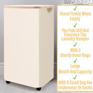 100L Laundry Hamper With Wheels,Large Collapsible Rolling Laundry Basket,Dirty Clothes Hamper With Lid in Laundry Room Bedroom Bathroom College Dorm for Adults,Beige