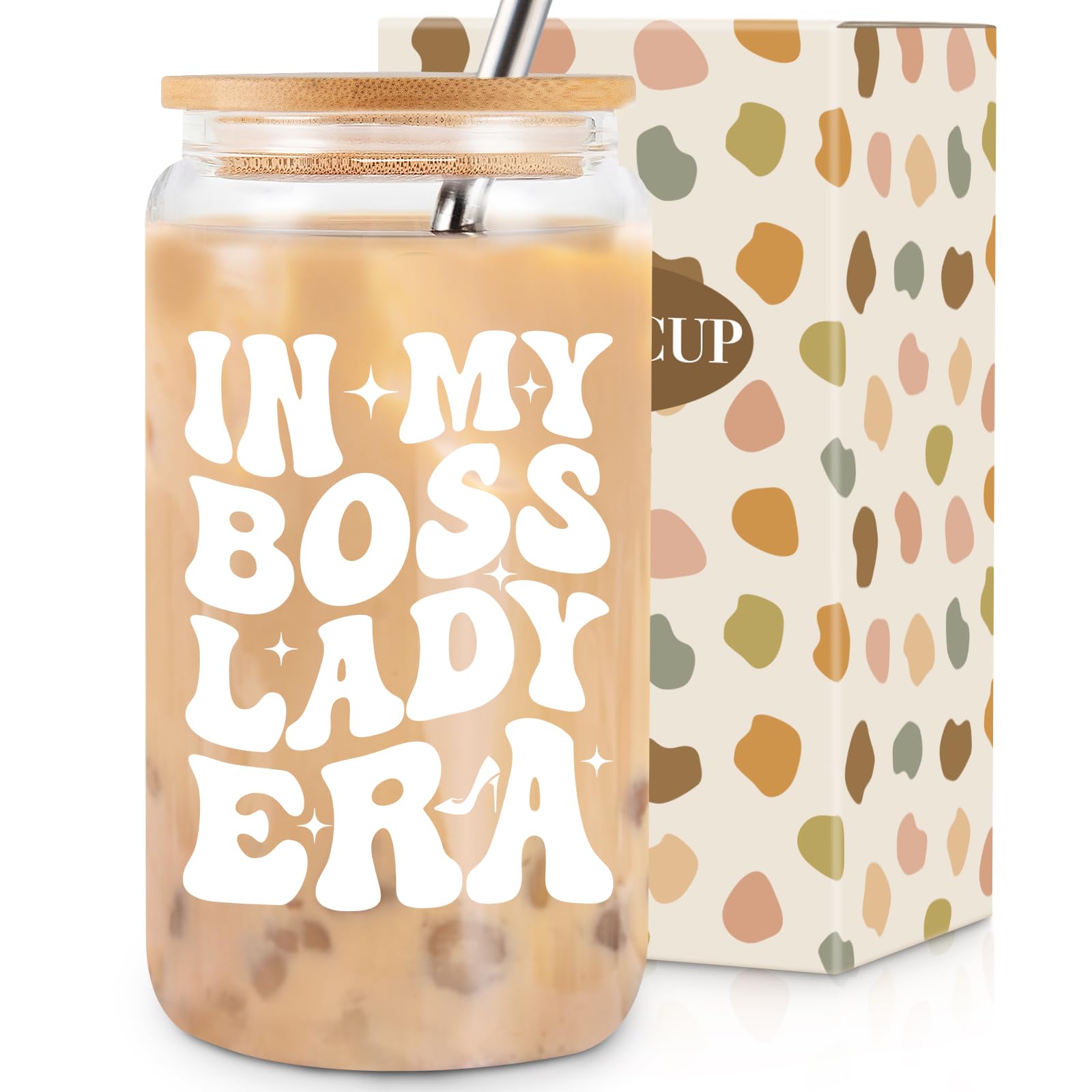 Boss Day Gifts for Women, Boss Lady 16 Oz Coffee Glass Cup, Boss Gifts for Women, Gifts for Boss Female, National Boss Day Gifts, Boss Appreciation Gifts - In My Boss Lady Era 16 Oz Glass Cup