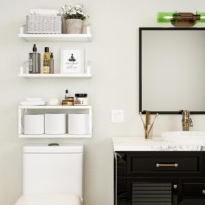 RICHER HOUSE Floating Bathroom Shelves, Bathroom Shelves Over Toilet, White Shelves for Bathroom Wall Decor, Wall Mounted Hanging Shelves for Bedroom, Kitchen Wall Storage and Organizers - White