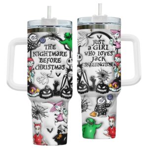 gepostore christmas 3d tumbler with handle and straw, nightmare before movie tumbler 40 oz, gifts for christmas, christmas mug, christmas movie cup, birthday gifts for movie lovers