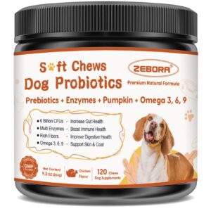 probiotics for dogs, dog probiotics for digestive health, plus pumpkin and fish oil, for gut & itchy, 120 soft chews