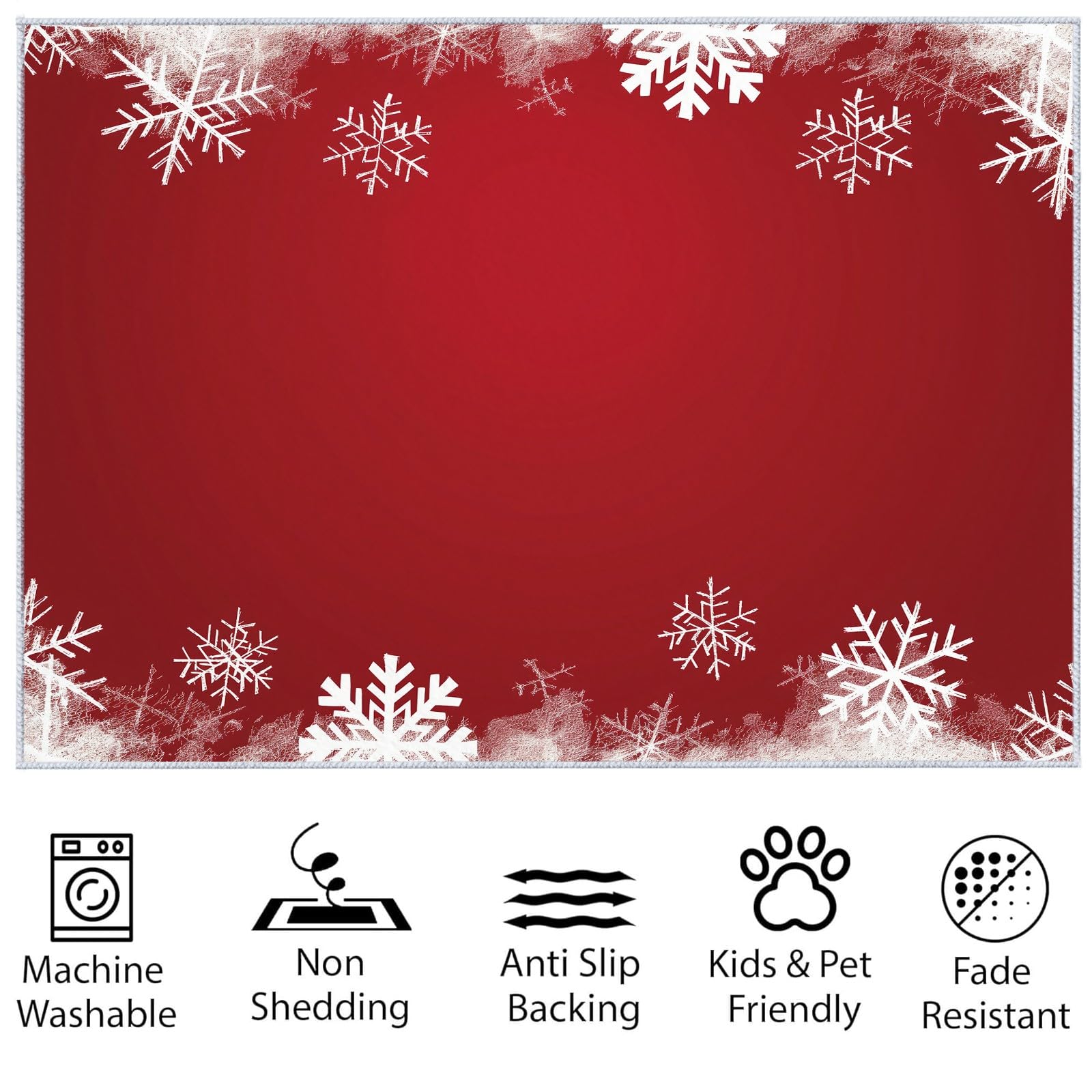 Area Rug for Living Room 4x6 ft Washable Low Pile Rugs Red Snowflakes Christmas Indoor Non Slip Floor Rugs, Ultra Soft Faux Wool Carpet for Bedroom Dining Room Kids Room