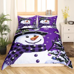 feelyou kids christmas theme decorations bedding set xmas snowman duvet cover for boys girls snowflake kawaii cute comforter cover set purple bedspread cover bedroom collection king size