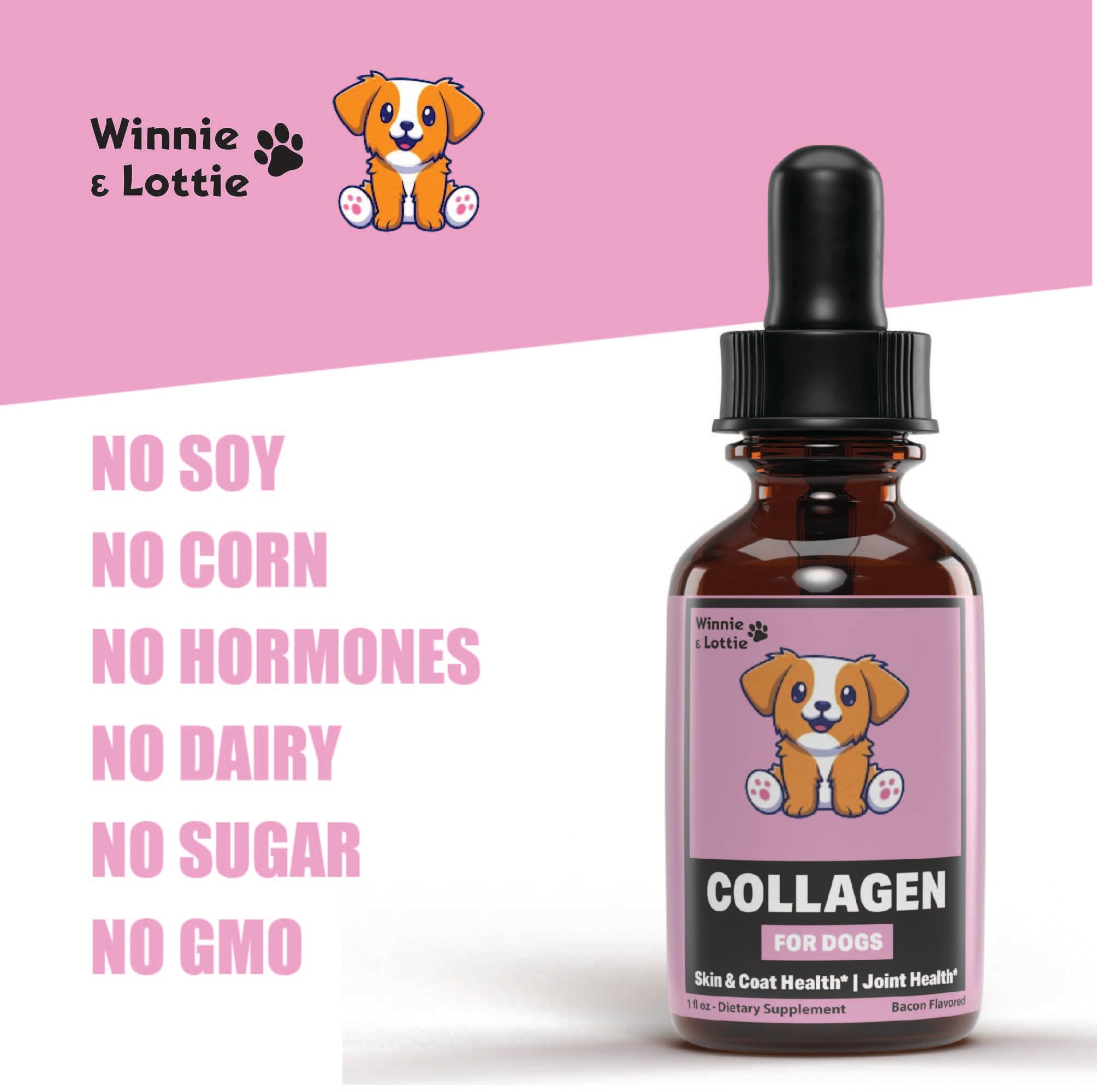 Collagen for Dogs - Liquid Collagen for Dogs - Skin and Coat Supplement for Dogs - Dog Liquid Collagen - Dog Collagen - Dog Collagen Drops - Collagen Dog - Collagen Dogs - 1 fl oz - Bacon Flavor