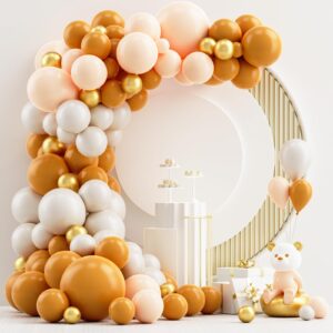 nisocy thanksgiving fall balloons garland arch kit, 129pcs burnt orange pastel orange gold and white sand balloons kit for fall baby shower birthday thanksgiving pumpkin themed party decorations