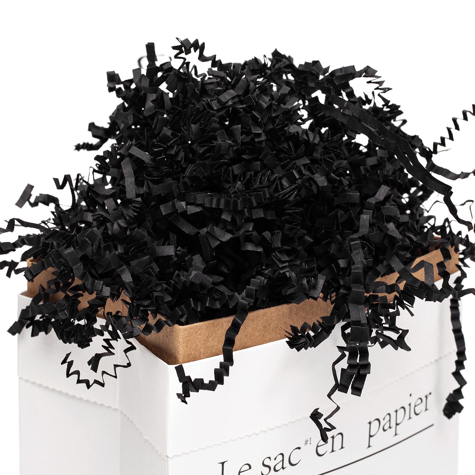 Mefleet 1 LB Crinkle Cut Paper Shred Filler Black Crinkle Paper Shredded Paper for Gift Box - Gift Basket Filler - Gift Box Stuffing for Christmas, Halloween Packaging Wrapping