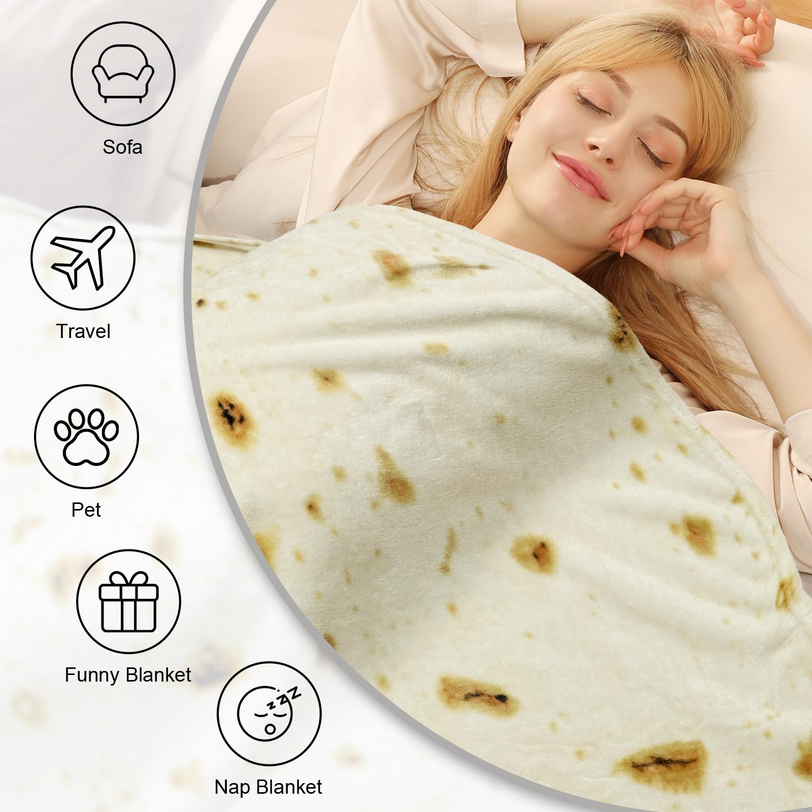 moonysweet Tortilla Blanket for Adult and Kids Double Sided Novelty Food Blanket 60 inches Adult Size Funny Realistic Throw Blanket 2.1 Fuzzy Fleece Blanket Flannel Teens Boys and Girls