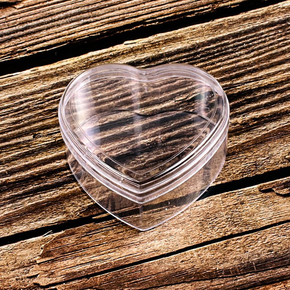 2Pcs Transparent Plastic Heart Shaped Acrylic Box with Lid Mini Storage Candy Boxes Cube Organizer Containers for Tiny Jewelry Party Favors Supplies