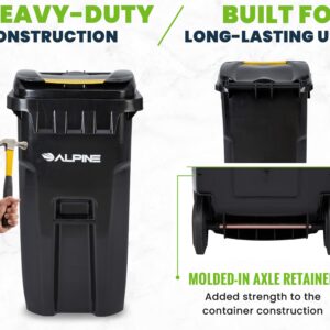 Alpine 64 Gallon Trash Can with Wheels - Large Heavy Duty Outdoor Trash Can with Lid, Rolling Trash Can Outdoor, Outside Wheeled Garbage Can for Residential and Commercial Use (Black)