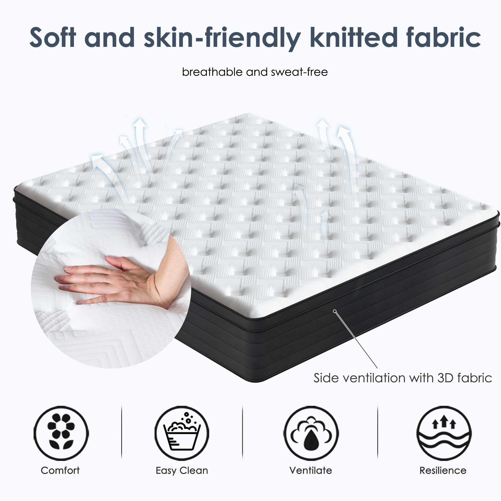 SogesSleep Queen Mattress 12 Inch Hybrid Mattress with Gel Memory Foam - Pressure Relief, CertiPUR-US & Fiberglass Free - Medium Firm Bed Mattress for Optimal Cooling and Comfort