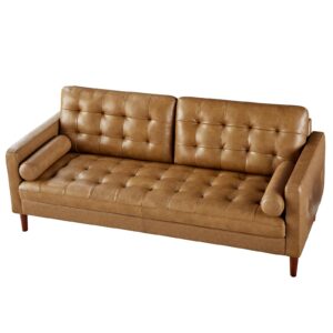 AMERLIFE Genuine Leather Sofa, Mid-Century Modern Leather Couch,3 Seater with Tufted Back, Comfy Sofa for Living Room-Brown Full Grain Leather Couch