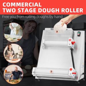 GarveeHome Commercial Pizza Dough Roller Sheeter,Max 16" Automatic 370W Electric Pizza Dough Roller, Stainless Steel, Suitable for Noodle, Pizza Bread and Pasta Maker Equipment