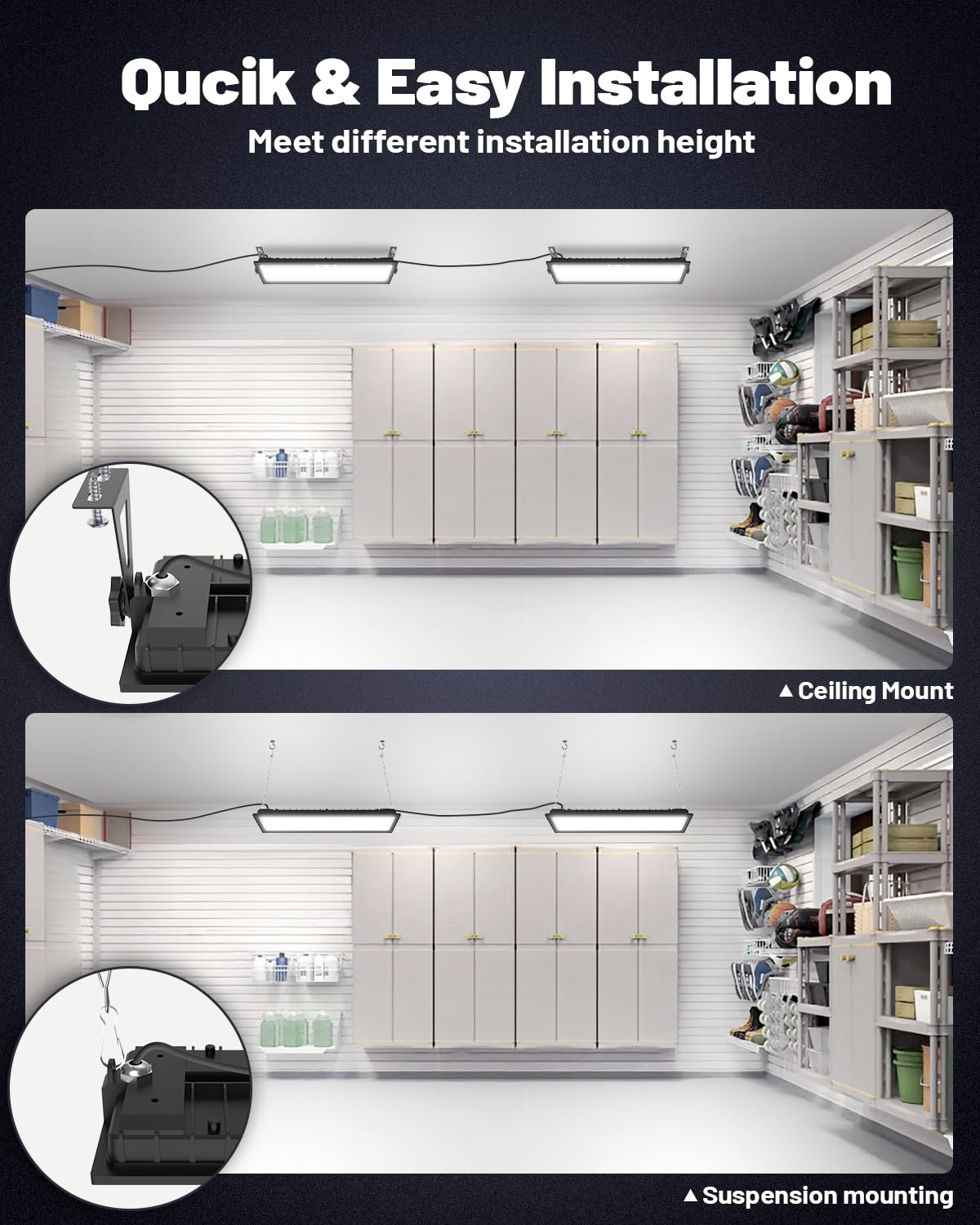 AGranTOP 2 Pack Linkable LED Shop Light - 100W 15000LM Aluminum Plug in Garage Light w/ 9.84ft Power Cord and On/Off Switch, 6500K Shop Lights for Garage, Workshop, Warehouse