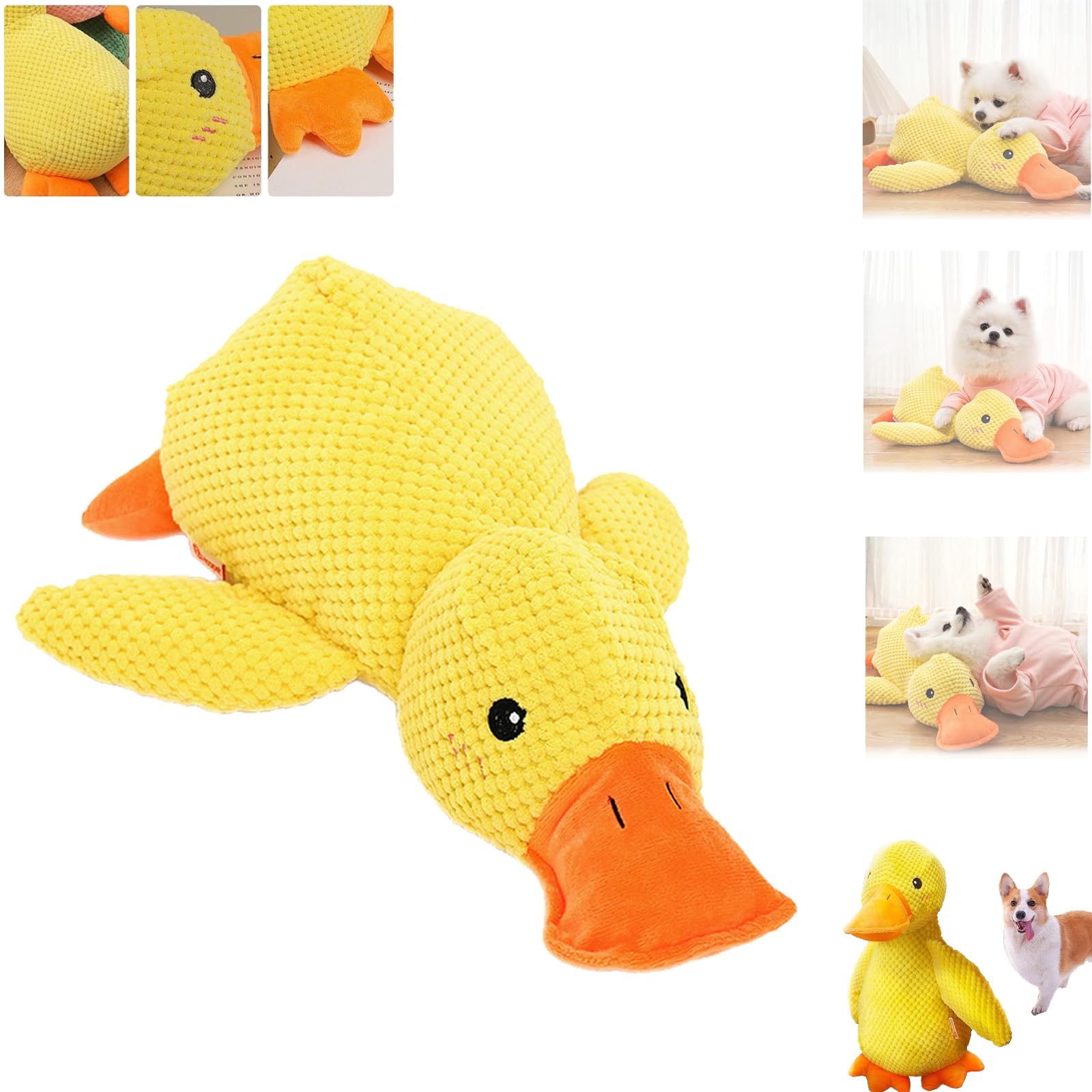 Outfany Calm Duck, Noovelo Calming Duck Toy, Quacker Calming Duck Toy, Quaker Calming Duck Toy, Cute Quacking Stuffed Duck Dog Toy, Yellow Stuffed Duck Dog Chew Toys (Yellow)