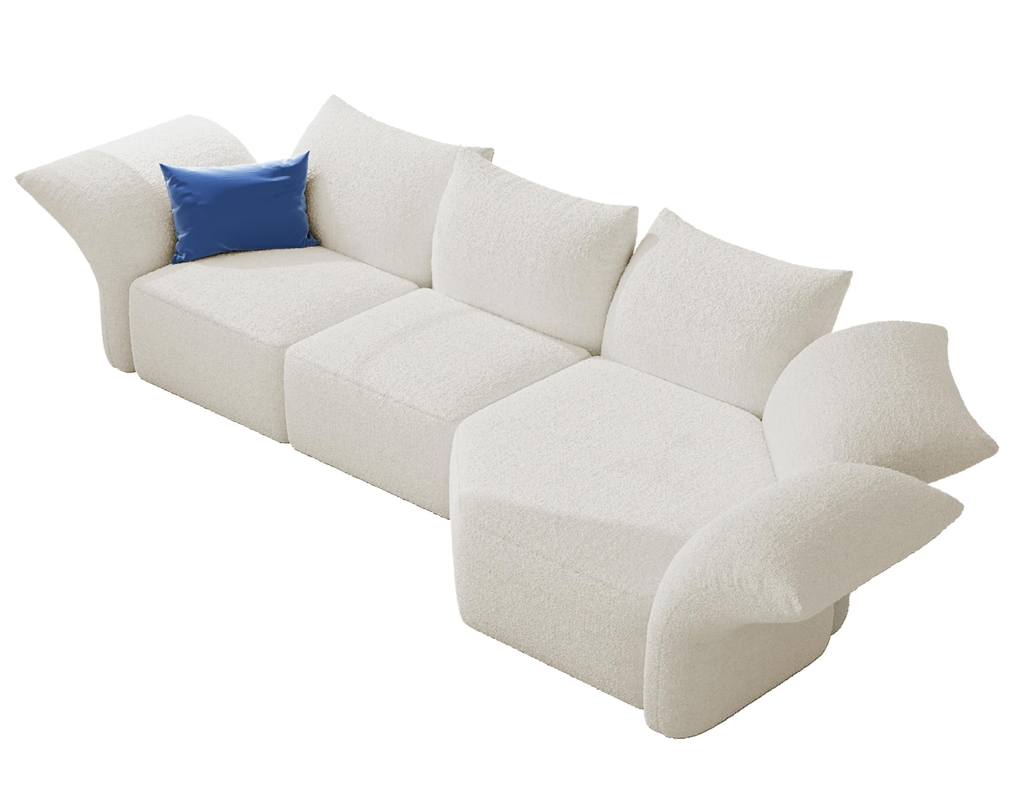 Jocisland 118 Inch Sectional Couch, 3 Seats Modular Sectional Sofa- Adjustable Arm and Backrest, Modern Sofa- Comfy Couches for Living Room, Off-White Bouclé