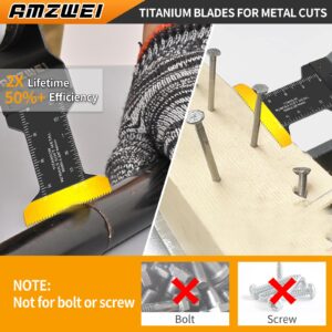 AMZWEI 50PCS Titanium Oscillating Tool Blades, Curved Edge Oscillating Saw Blades for Metal, Wood, Plastic, Quick Release Multi Tool Blades Compatible with Dewalt Milwaukee Ryobi Rockwell Fein