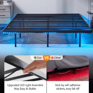 VINGLI Floating Bed Frame Queen with USB Charging Station/LED Lights, 14'' Platform Bed Frame Heavy Duty Metal Bed Queen Size for Kids Teens & Adults, No Box Spring Needed,Black