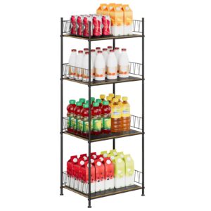 4 tier water bottle organizer shelf bottled water storage rack for floor metal wire rack shelving standing shelf units for pantry kitchen bathroom house, black