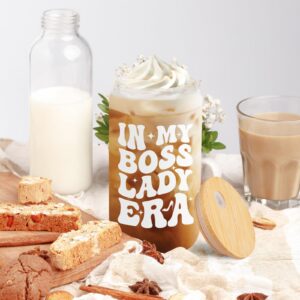 Boss Day Gifts for Women, Boss Lady 16 Oz Coffee Glass Cup, Boss Gifts for Women, Gifts for Boss Female, National Boss Day Gifts, Boss Appreciation Gifts - In My Boss Lady Era 16 Oz Glass Cup