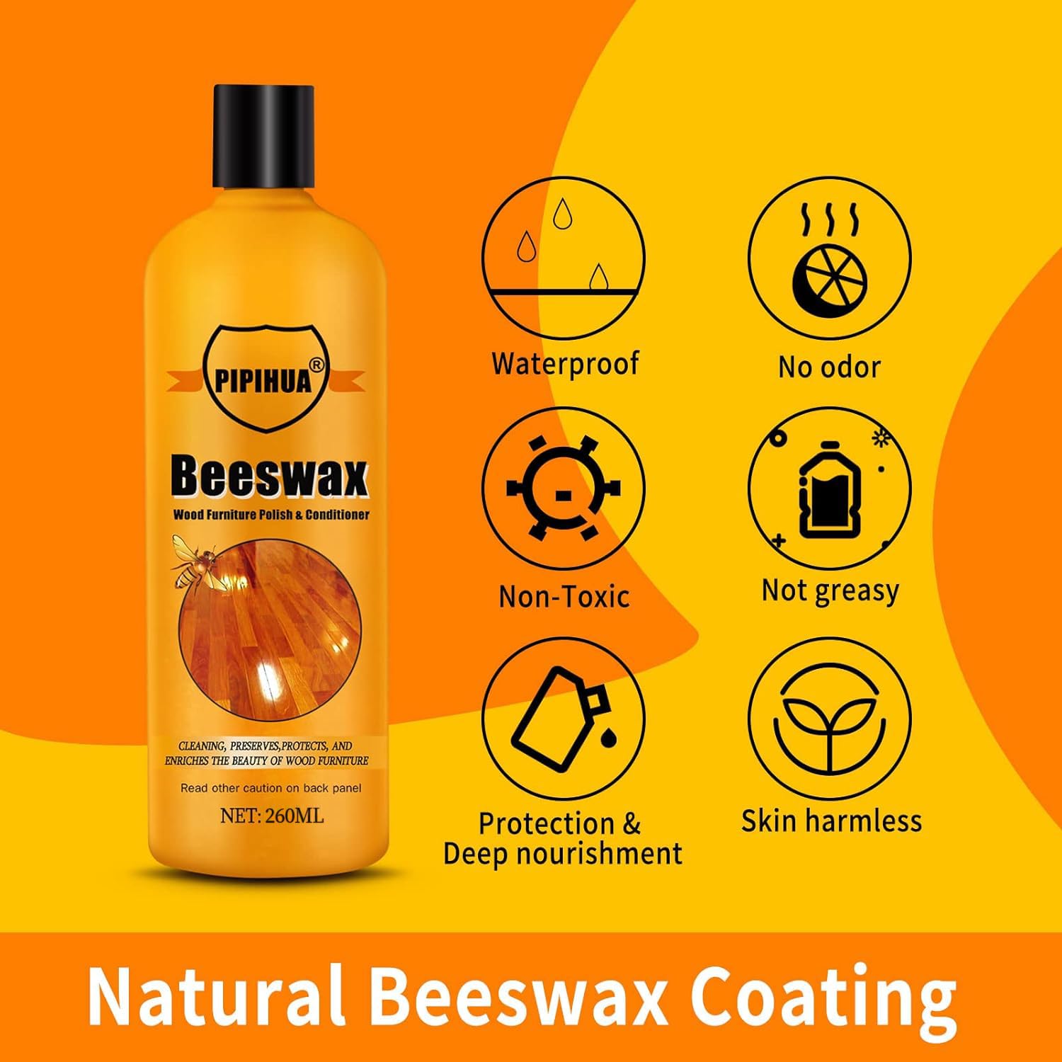 PIPIHUA Beeswax Furniture Polish & Conditioner - Wood Seasoning Beeswax, Furniture Wax Oil for Wood Polish, Cleaner and Restorer, 8.79 Fl Oz