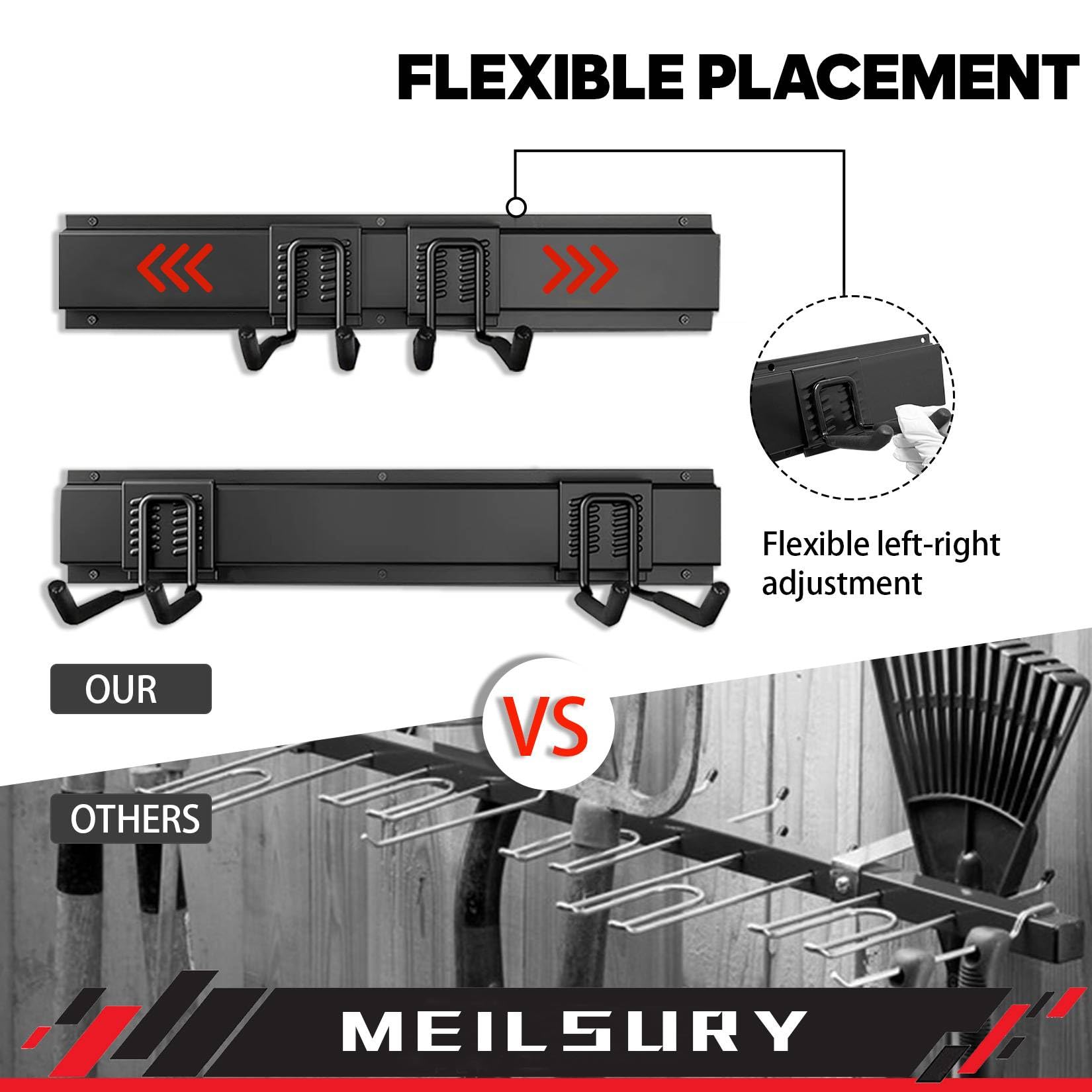 MeilsurY Garage Storage, 48-INCH Garage Tool Organization Wall Mount, Upgraded to Support Max 440lbs Garage Garden Tool Organizer, Professional Wall Mount Tool Storage Racks with 3 Rails and 7 Hooks