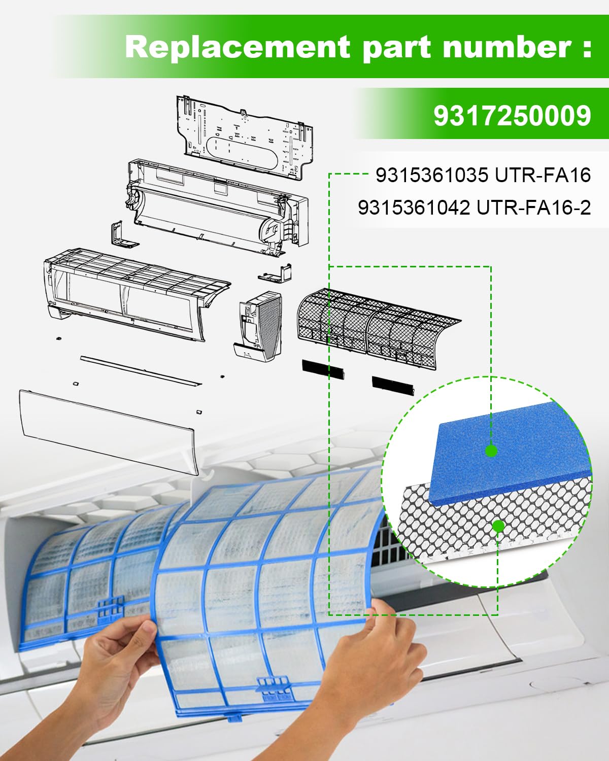 ULXIOM Mini Split Air Filter Fit for Fujitsu UTR-FA16 UTR-FA16-2 ASU9RLF1, 4 Pack