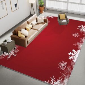 Area Rug for Living Room 4x6 ft Washable Low Pile Rugs Red Snowflakes Christmas Indoor Non Slip Floor Rugs, Ultra Soft Faux Wool Carpet for Bedroom Dining Room Kids Room