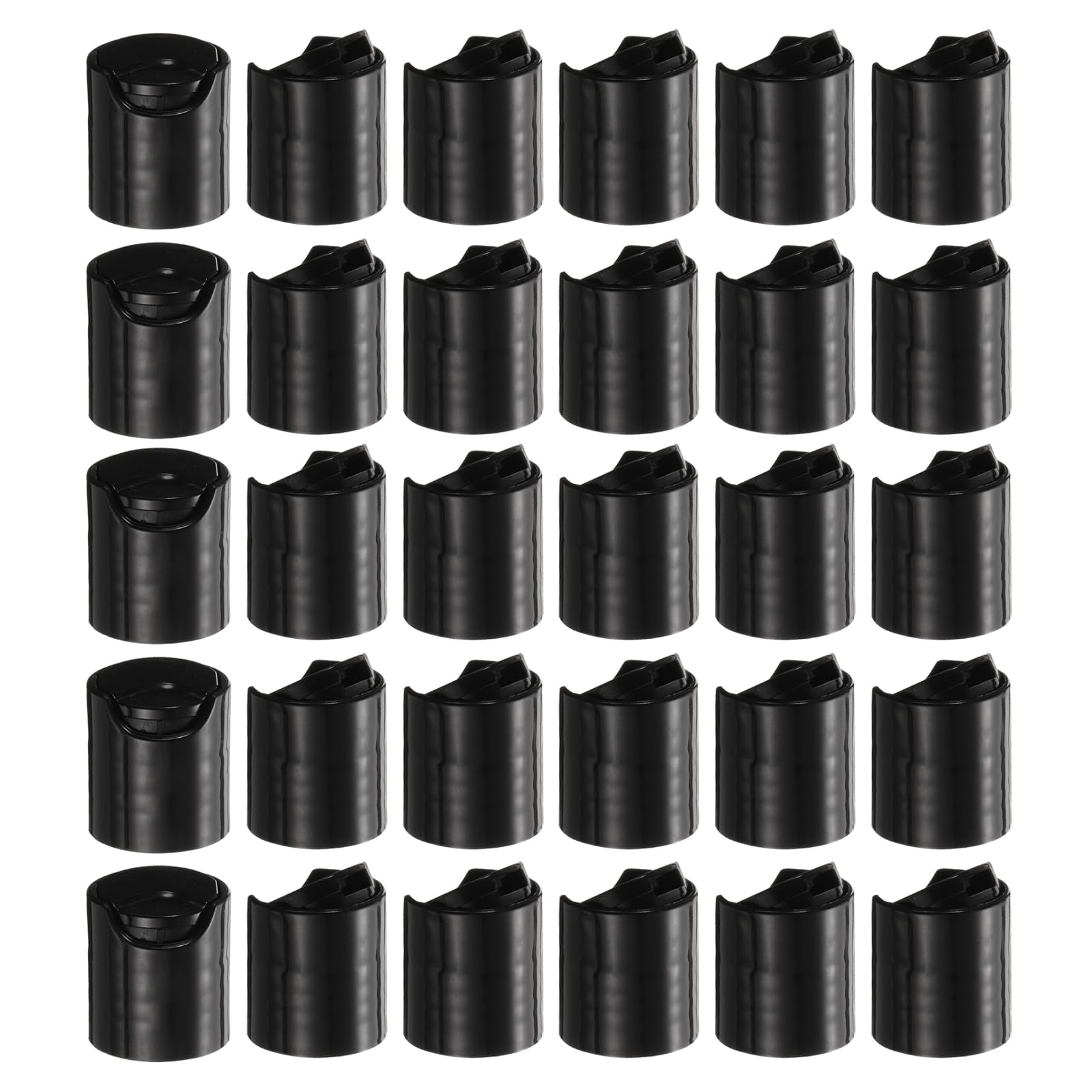 uxcell 30pcs PP Plastic Disc Top Caps, 20/410 Replacement Press Caps Durable Dispensing Lids for Squeeze Bottles, Refillable Bottles, Plastic, Empty, Shampoo Bottles, Black