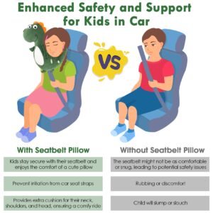 Seat Belt Cover Pad for Kids, Dragon Car Pillow, Car Seat Head Support Toddler, Kids Travel Pillow, Toddler Neck Pillow for Carseat, Seatbelt Cushion Pillow, Head Neck Support for Baby Girl Boy Toy