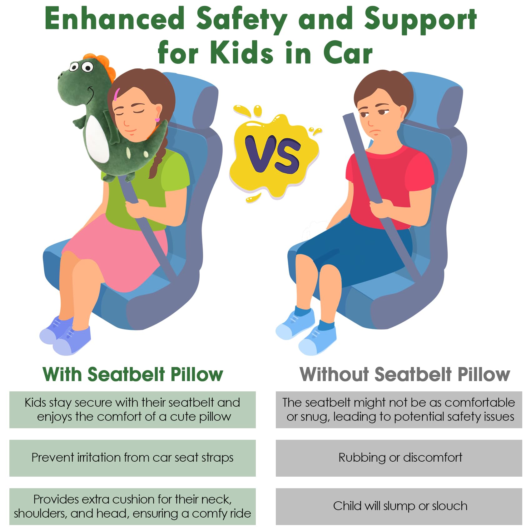 Seat Belt Cover Pad for Kids, Dragon Car Pillow, Car Seat Head Support Toddler, Kids Travel Pillow, Toddler Neck Pillow for Carseat, Seatbelt Cushion Pillow, Head Neck Support for Baby Girl Boy Toy