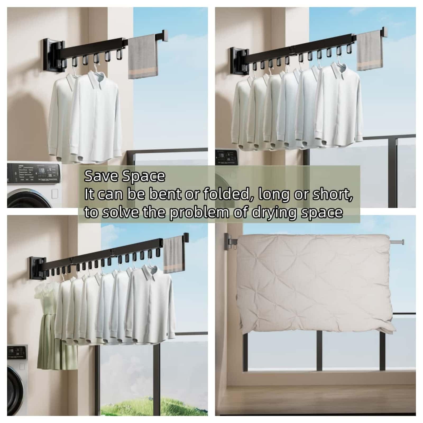 Huilefu Wall Mounted Clothes Drying Rack Upgrade and Thicken Aviation Aluminum,Collapsible,Foldable Space Saving Laundry Hanger - Trifold Expandable,Retractable Heavy Duty Clothing Rack