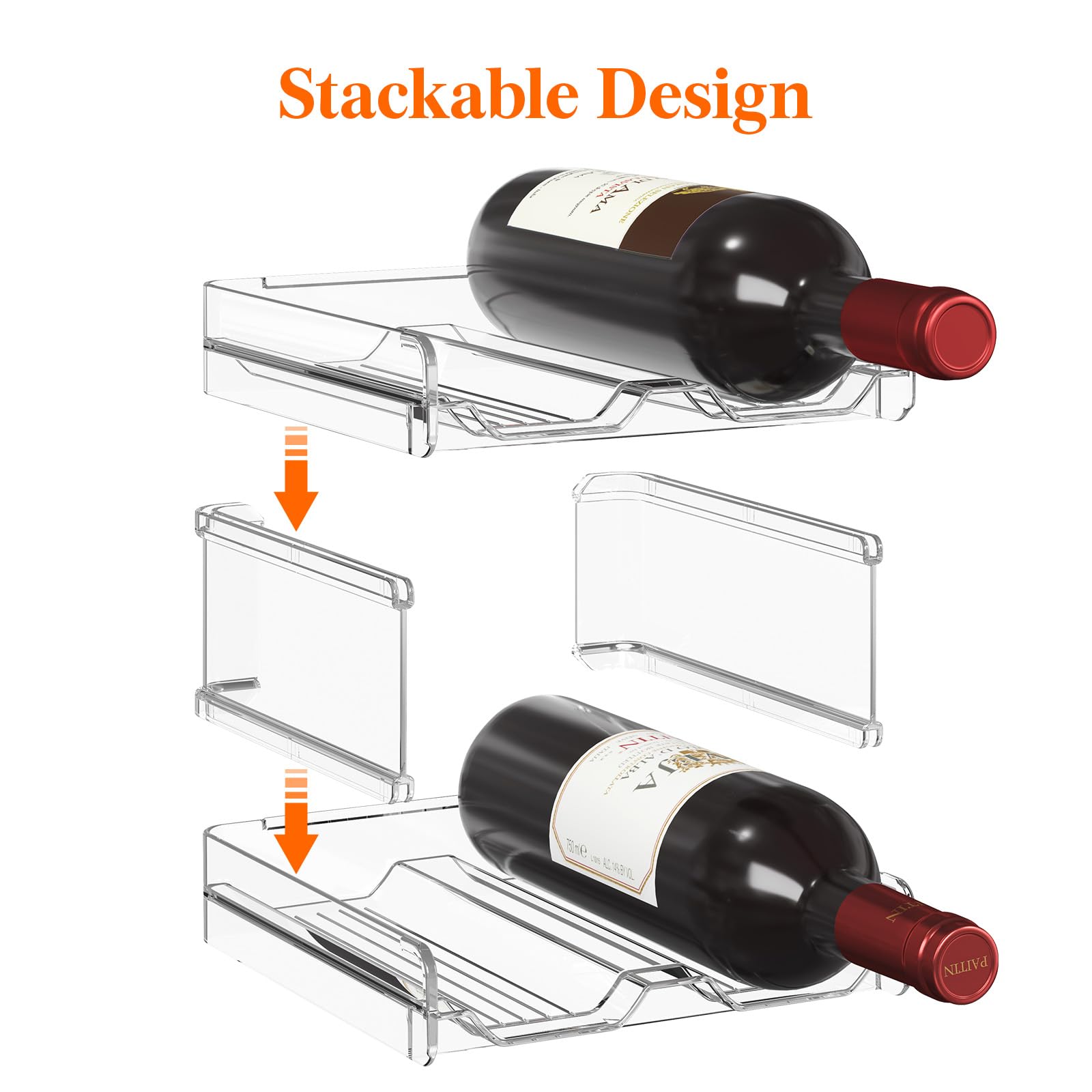 Lifewit Plastic Stackable Wine Rack for Refrigerator, Cabinet, Countertop,Wine Bottle Holder, Water Bottle Organizer for Fridge, Pantry, Hold 12 Bottles