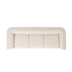 KEIKI 84" Sofa Couch 3-Seater with Button-Tufted Fabric,Mid Century Modern Design Chesterfield Style, Beige