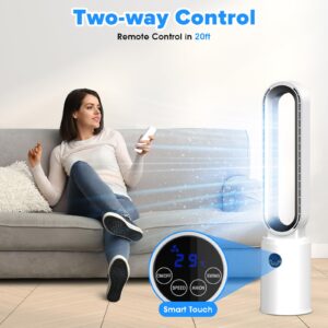 Cobuy Bladeless Tower Fan with Remote, Air Circulator Cooling Fan for Indoor Use, 24 Speeds Settings, 12 Timer, Quiet Oscillating Fan for Home Bedroom, Silver