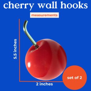 ban.do Cute Hooks for Wall, Sculptural Decorative Hooks for Hanging, 3D Fruit Unique Wall Hanger for Jewelry/Keys, Cherry