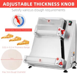 GarveeHome Commercial Pizza Dough Roller Sheeter,Max 16" Automatic 370W Electric Pizza Dough Roller, Stainless Steel, Suitable for Noodle, Pizza Bread and Pasta Maker Equipment