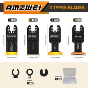 AMZWEI 50PCS Titanium Oscillating Tool Blades, Curved Edge Oscillating Saw Blades for Metal, Wood, Plastic, Quick Release Multi Tool Blades Compatible with Dewalt Milwaukee Ryobi Rockwell Fein